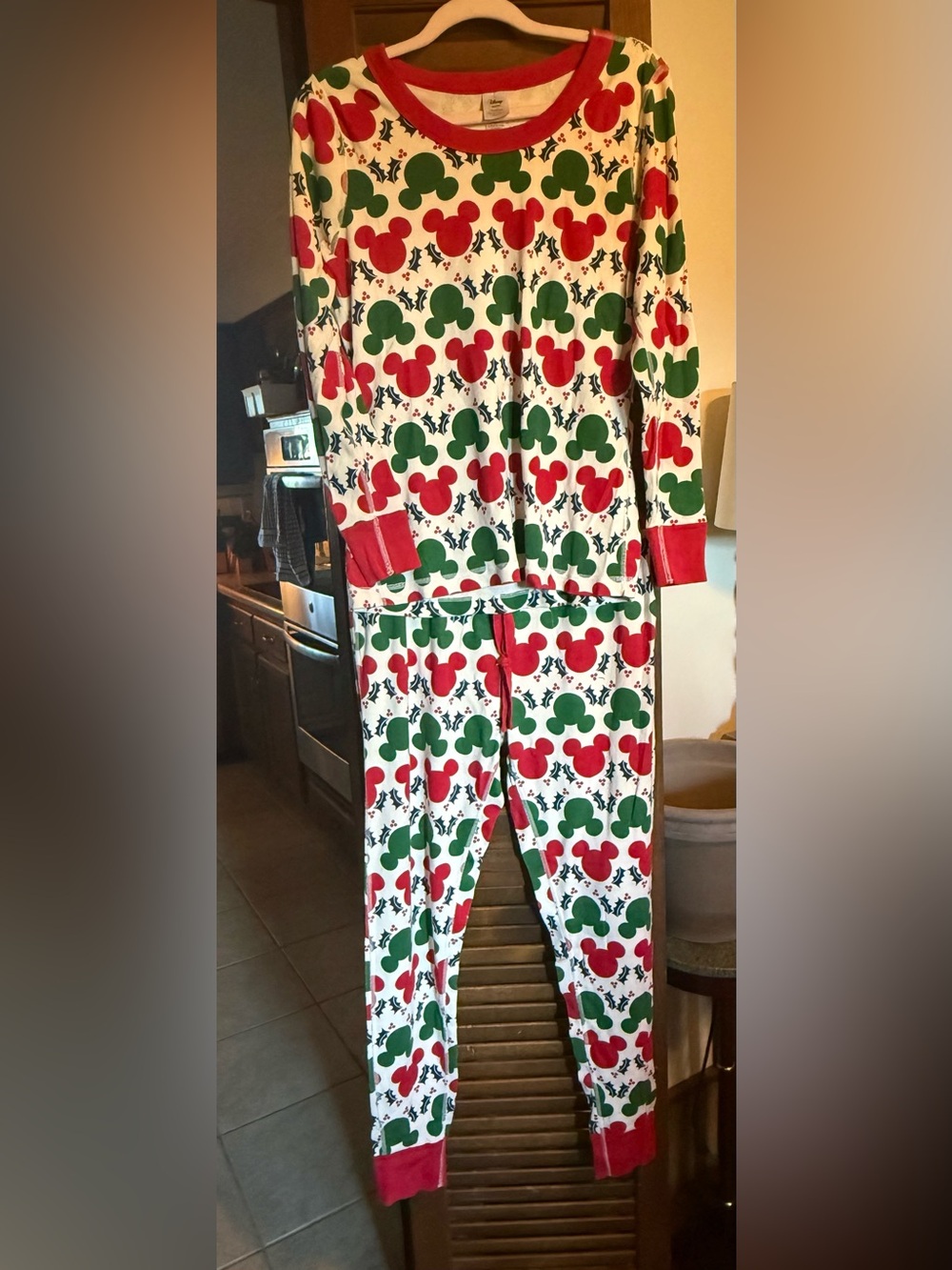 Hanna Andersson Adult Disney holiday Mickey Holly pajamas set NWOT size Large